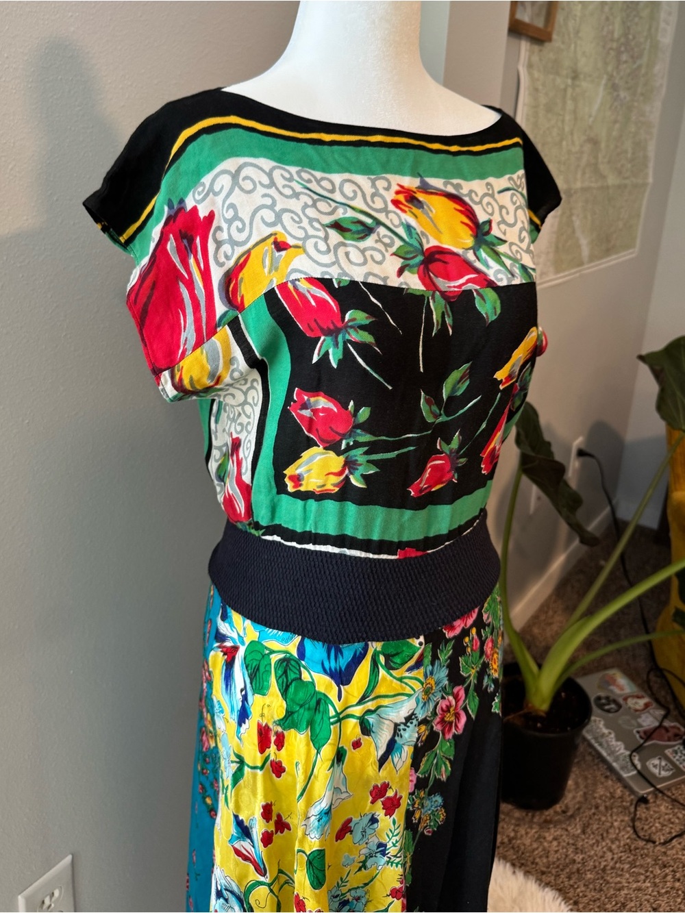 70s vintage handkerchief patchwork colorful asymmetric maxi dress size medium - Picture 5 of 15